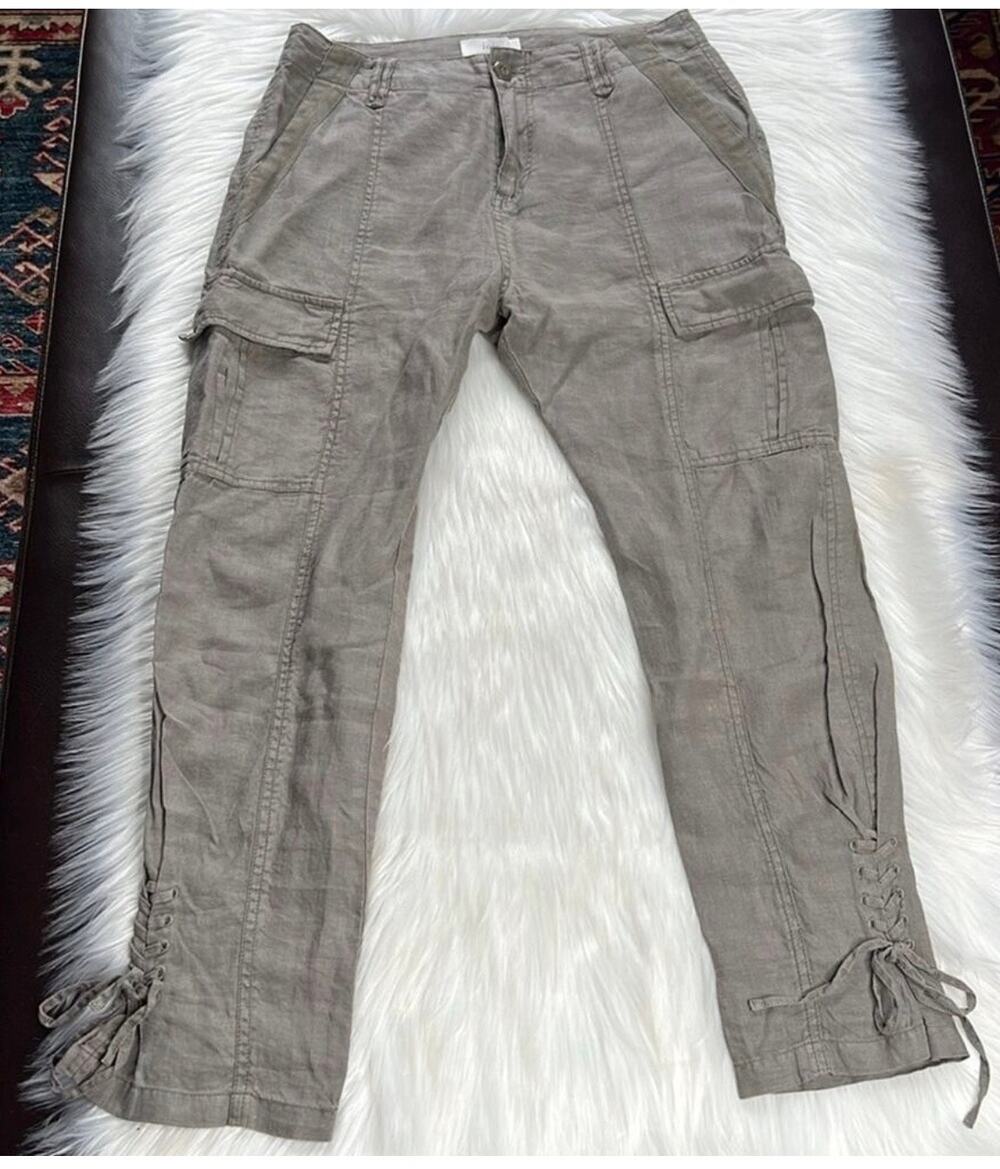 Joie Green Linen Telutci Ankle Tie Cargo Pants